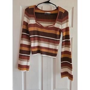 Holister  Knit Crop ribbed Sweater Tank Retro Flare Arms Medium Stripes